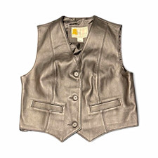 WB Place Men's Black Genuine Leather Button-Front Vest w/ Pockets Size M