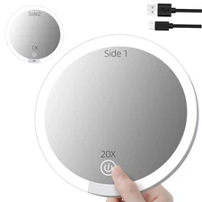 20X/1X Double-Sided Magnifying Mirror with Light, 6-Inch Large Lighted Magnif...