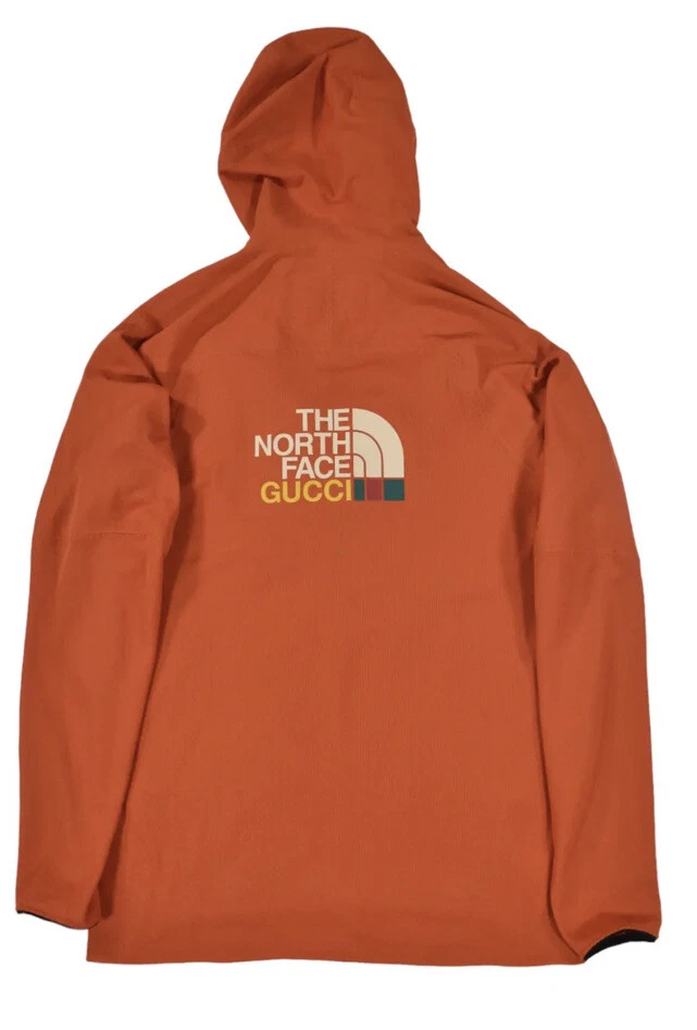 Nuova giacca con cappuccio pullover 100% autentica Gucci x The North Face arancione pile L