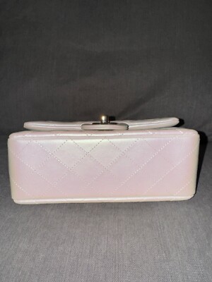 Chanel 21S Iridescent White Mini Flap Rectangle CC Quilted Chain