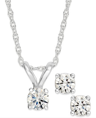 Diamant Solitär Halskette & Ohrstecker Set 3/4 Karat tw 14K Weißgold