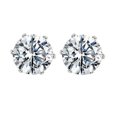 2 Pairs Simulated Diamond Stainless Steel Stud Earrings 4mm, 6mm Set
