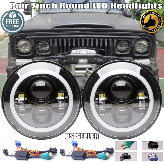 2x 7 Inch Round LED Projector Headlight Head Lamps H4H13 for Jeep J20