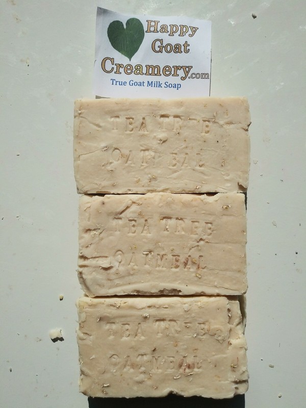 3 BARS GOAT MILK SOAP PURE TEA TREE & OATMEAL HAPPY GOAT CREAMERY ESSENTIAL