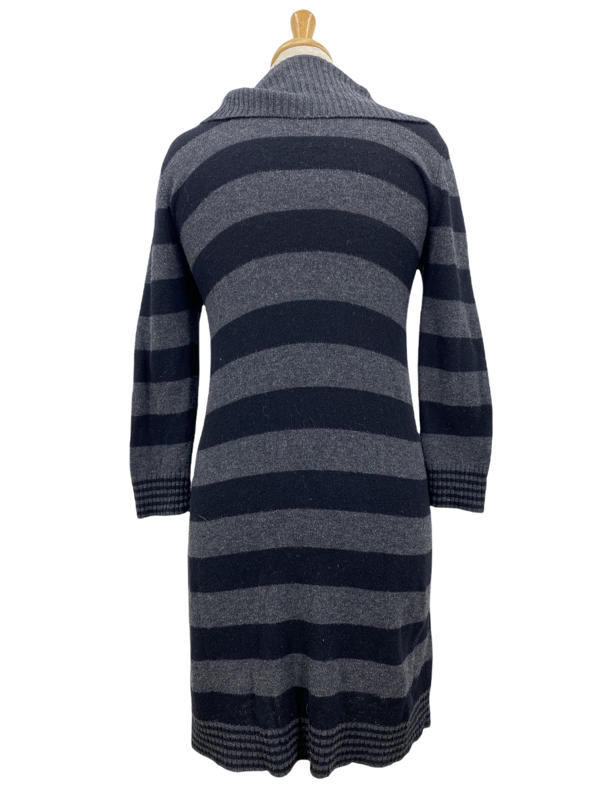 Black Gray Striped Sweater Dress Pocket 