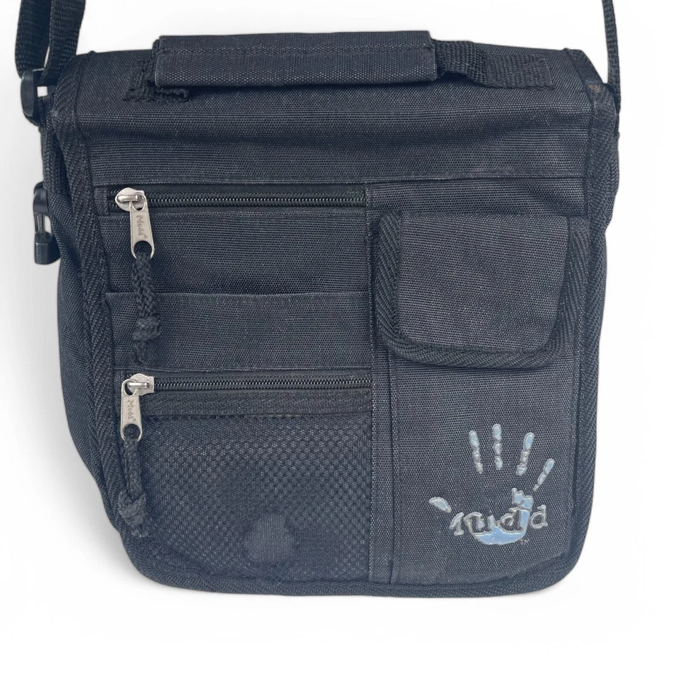 Bolso Mensajero De Colección Años 90 Y2K Mudd Negro Bandolera Lona Bolsillos Escuela Gótico Defecto Foto 2 de 4