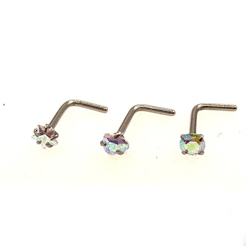 3-9pcs AB Zirconia Nose Stud Screw Piercing Bone Stainless Steel Nose Ring - Picture 6 of 8