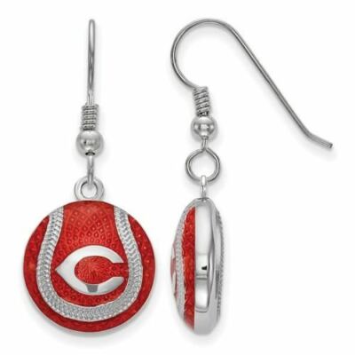 SS MLB Cincinnati Reds Enameled Baseball Dangle Earrings