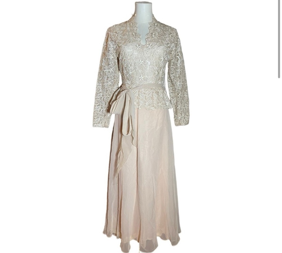 VTG Lace Bodice Chiffon Blush Skirt Dress Wedding Size 6