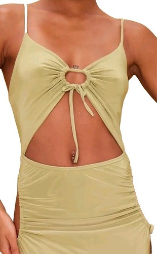 Olive Slinky Cut Out Ruched Detail Midi Dress US Size 2 / UK 6 NWT Free Shipping - Picture 3 of 6