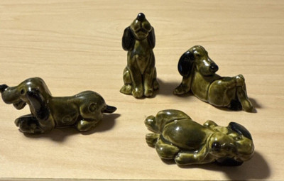 Whimsical Lot of 4 Small Dog Figurines in Different Poses Free Shipping