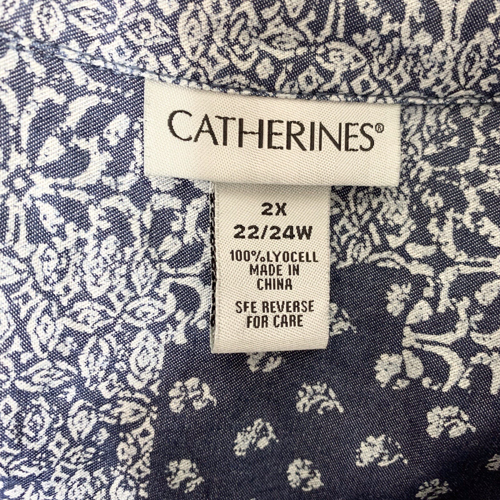 Catherines 2X Blue Patchwork Print Button Front L… - image 6