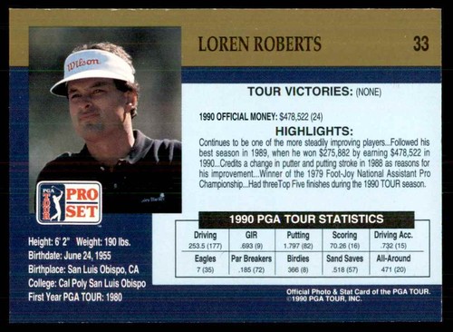 1990 Pro Set Loren Roberts Golf Cards #33 - Picture 2 of 2