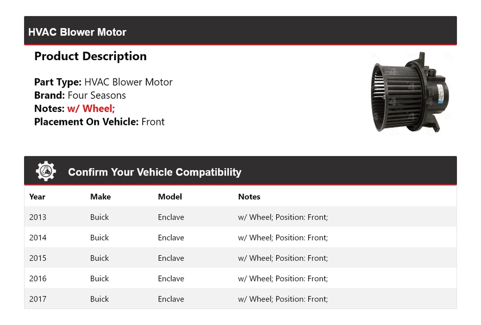 Soplador de climatización delantero para Buick Enclave 2013-2017 4 estaciones 2014 2015 2016 Foto 2 de 4