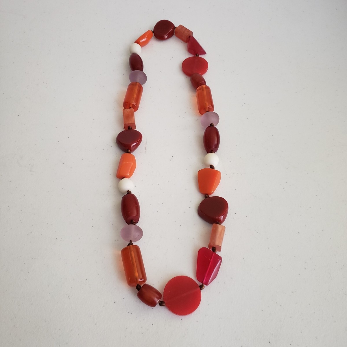 Vintage Chunky Celluloid Resin Beaded Necklace Leather Knot Beads