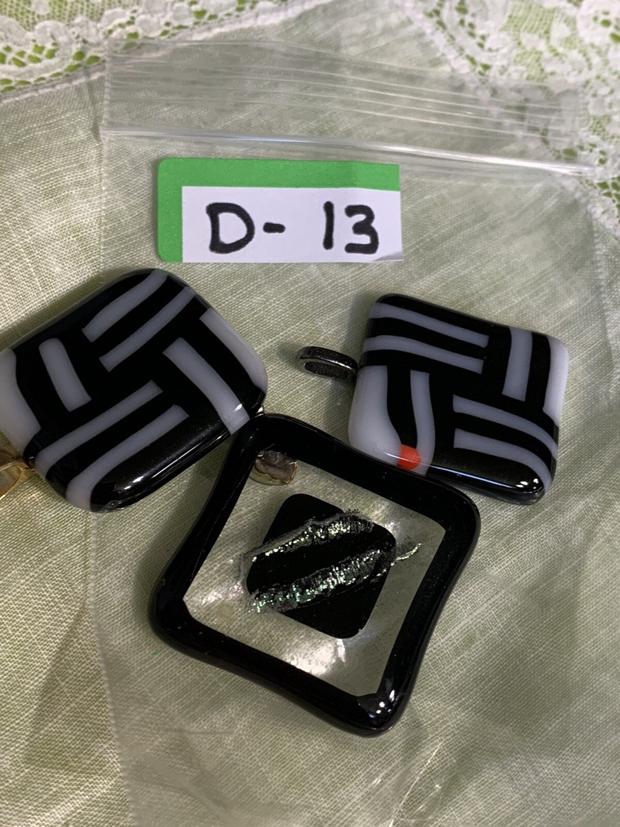 Hand Crafted 3 Black & White Art Glass Pendant D-13 | eBay