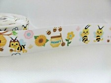 Bee Sunflower 1 inch Grosgrain Ribbon White