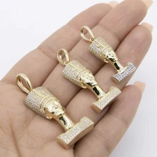 Egyptian Queen Nefertiti Head Pendant Real 10K Yellow Gold All Sizes