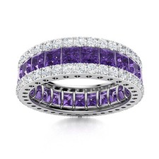 3MM Square Cut Amethyst 925 Sterling Silver Three Row Eternity Women Ring
