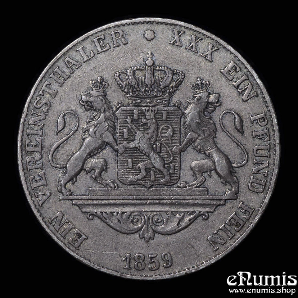 Germany, Nassau, Adolph, Taler 1859, toned, Variant, VF-XF - Image 4 of 4