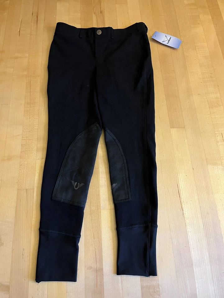 Nuevo* Pantalones cortos Tuffrider Kids Starter Lowrise Pull On Knee Patch negros talla 14 Foto 3 de 4