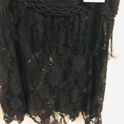 Lace Knit Black Sleeveless Womens Tank Top With Fringed See Through Bottom - Picture 6 of 11