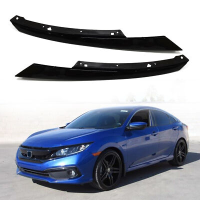 For 2019 2020 2021 Honda Civic Headlight Eyelid Trim Molding Glossy Black Pair