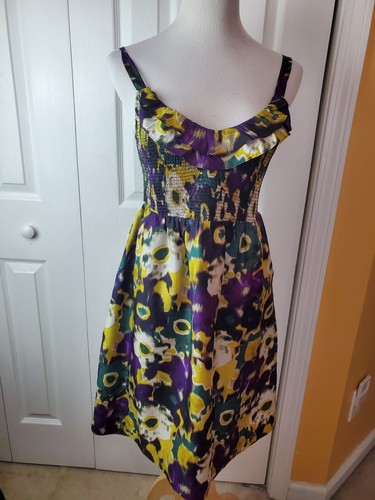 Anthropologie Maeve Größe Medium Giverny Seide mehrfarbig gesmoktes kurzes Kleid - Bild 1 von 13