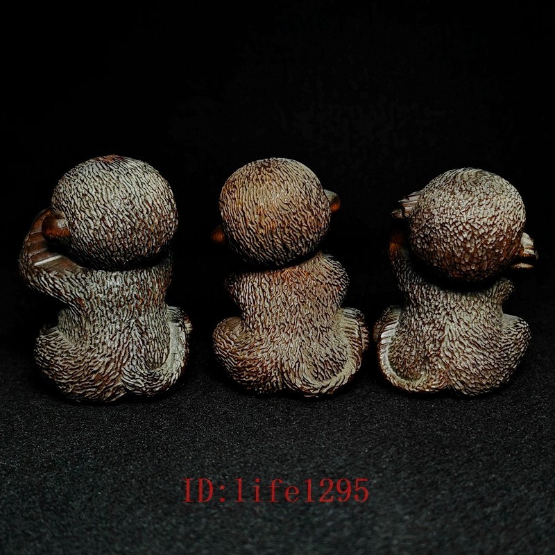 Size 2.5 Inch A set of 3 Pcs Old Boxwood Hand Carved Not to evil Monkey Statue