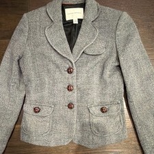 Banana Republic Women's Gray Tweed Blazer Button Front Lined Pockets