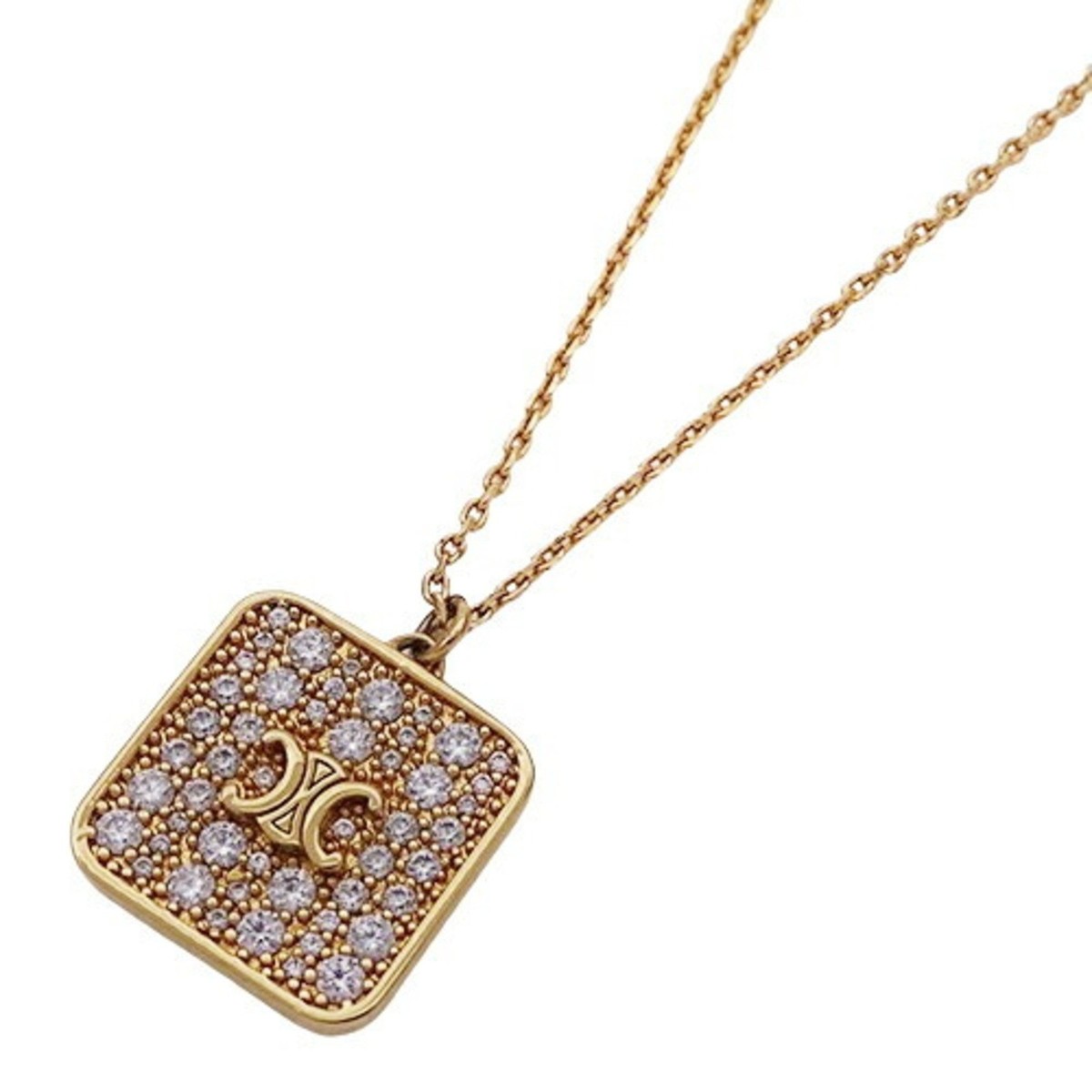CELINE 　ネックレス CELINE Necklace for Women Triomphe Nightfall Rhinestone Gold