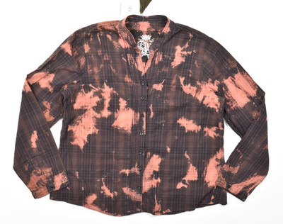 JW Nordstrom Bleach Splash Acid Wash Plaid Button Down Shirt Pus Size 2X NWT