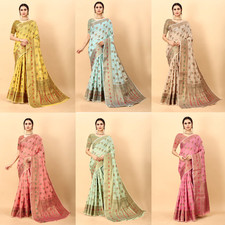 Latest Fancy Soft Cotton Saree With Blouse For Indian Festival Wear