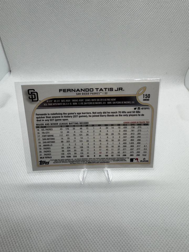 2022 Topps Chrome Image Variation Fernando Tatís Jr. #150 San Diego Padres SP - Image 2 of 2