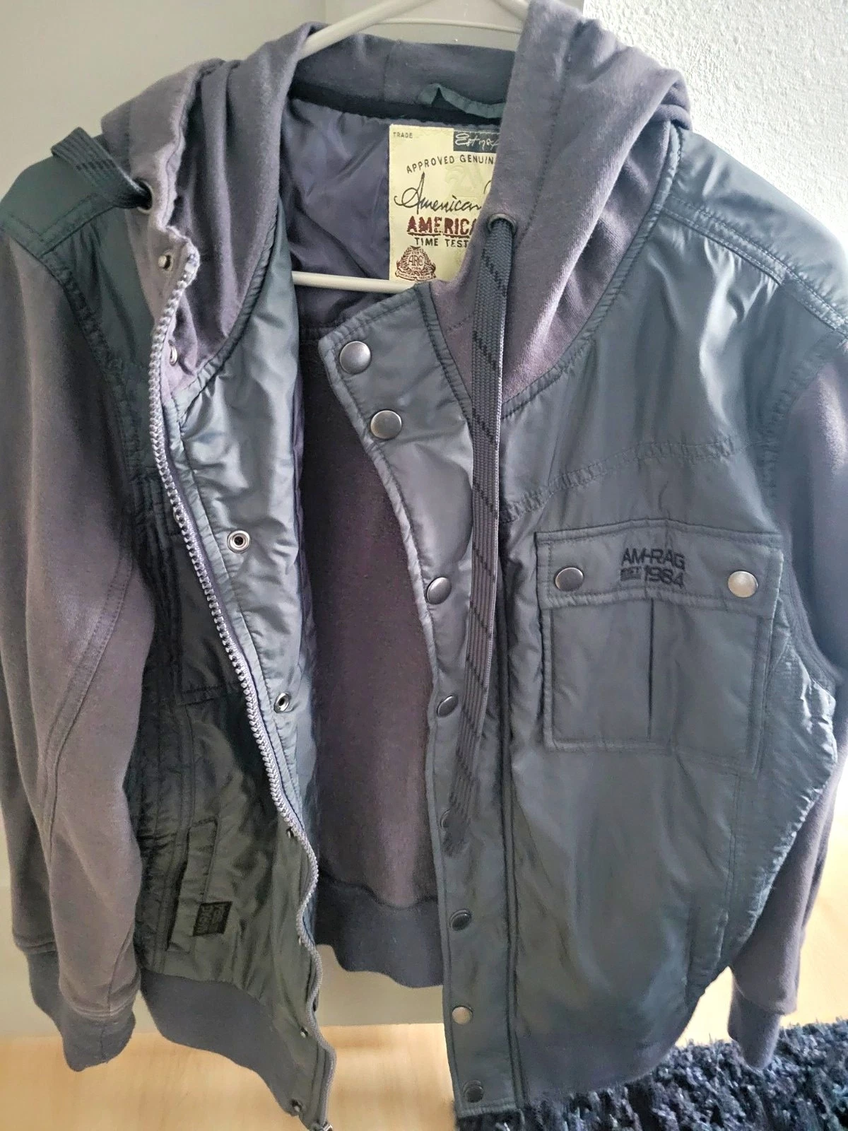 American Rag Cie Men’s Hooded Fleece Jacket w/ Pockets Button Gray L 44" image 1