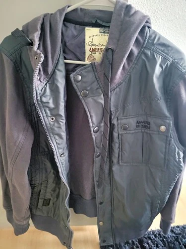 American Rag Cie Men’s Hooded Fleece Jacket w/ Pockets Button Gray L 44" - product listing photo