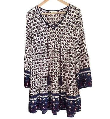 Sun & Shadow Tunic Blouse Size XS Oversized Boho Long Flowy Floral Navy Blue