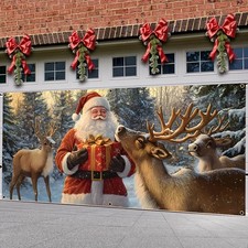 2D Door Banner, 1pc Large Christmas Garage Door Banner - Santa Claus, Reindeer,