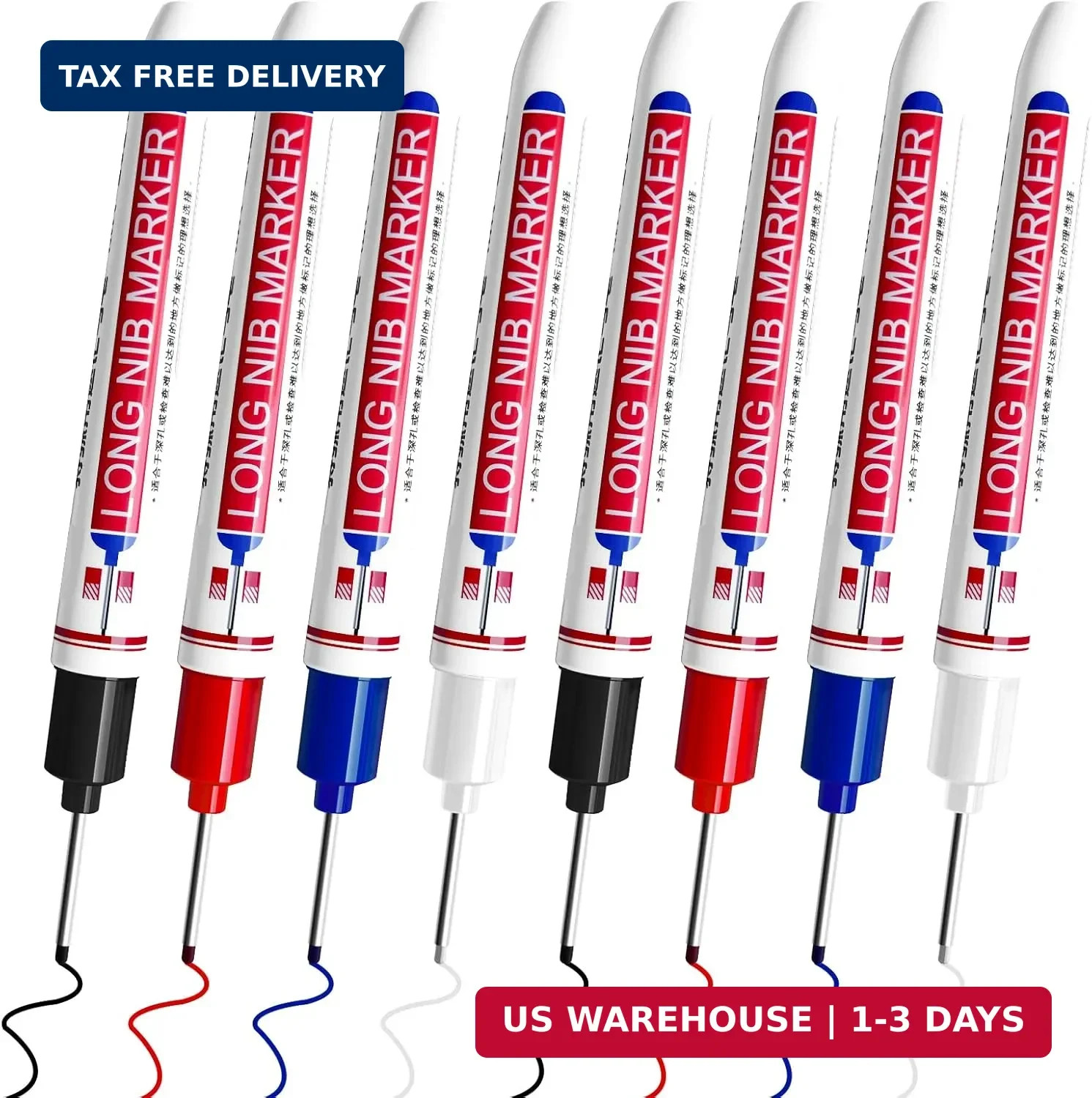 8 Pack Long Nib Marker, Waterproof Long Tip Markers 20mm Deep Reach, Constructio