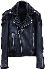 Giacca da motociclista uomo personalizzata in pelle nera con borchie - Extreme Spiked Punk Rock Moto