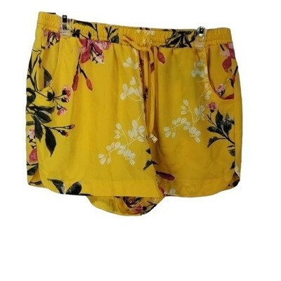 West loop Women's Pullon Yellow Floral Print Drawstring Shorts Medium