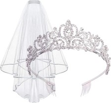 Didder Tiara and Lace Bridal Veil, Crown Wedding Veils Headpieces for...