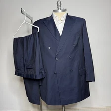 TALLIA UOMO Mens 46L 42W Blue Pinstripe Double Breasted Super 100s Wool Suit