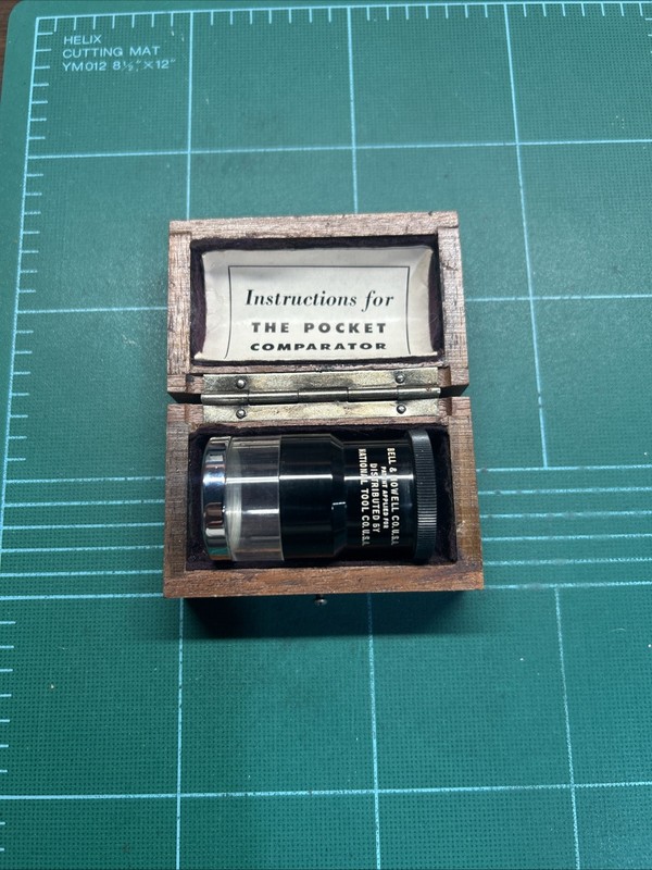National Tool Co/Bell & Howell POCKET COMPARATOR w/Wooden Box & Instructions
