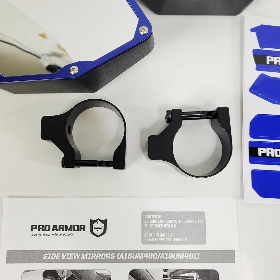 Espejos retrovisores laterales Pro Armor Universal Polaris azul abrazadera de 2" para Kawasaki Can-am Foto 2 de 4