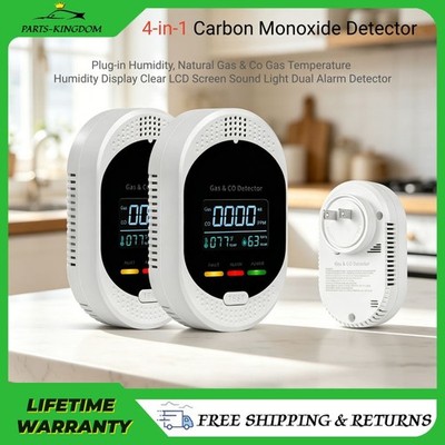 2 Pack 4-in-1 Carbon Monoxide Detectors, LCD Combustible Gas Detector,Plug-in US