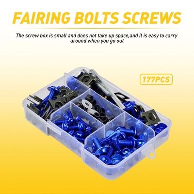 177x Motorcycle Aluminium Fairing Shell Bolt Plate Screws Nut Set Durable Blue