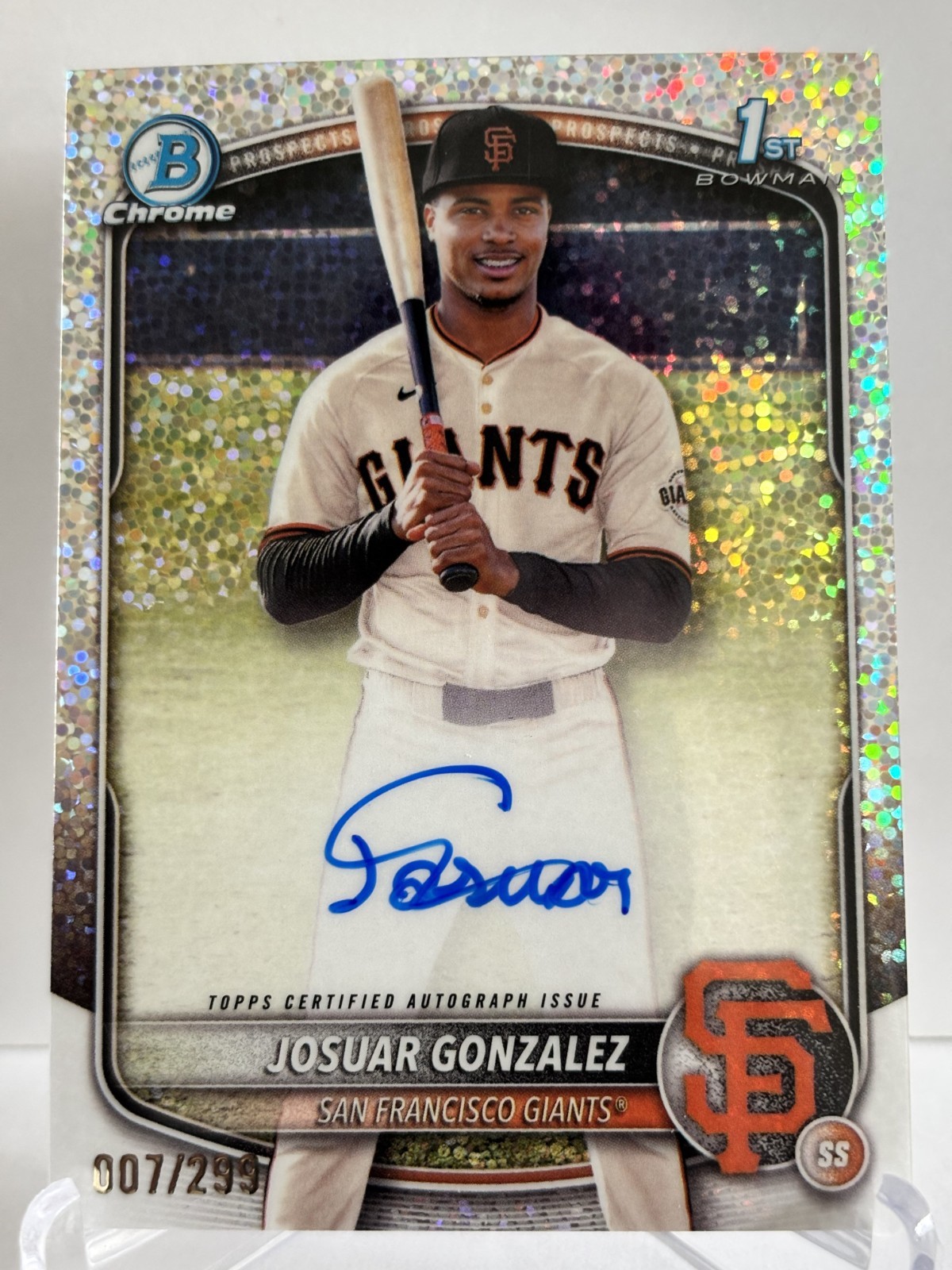2025 Bowman Chrome Josuar Gonzalez 1st Bowman Speckle Autograpgh Refractor #/299