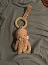 Jellycat London Octopus Wooden Ring Toy Baby Plush Retired Peachy Rose Infant