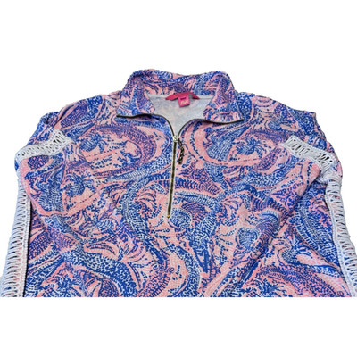 Lilly Pulitzer Skipper Popover Womens XS Turtle Lace Crochet 1/4 Zip Pullover